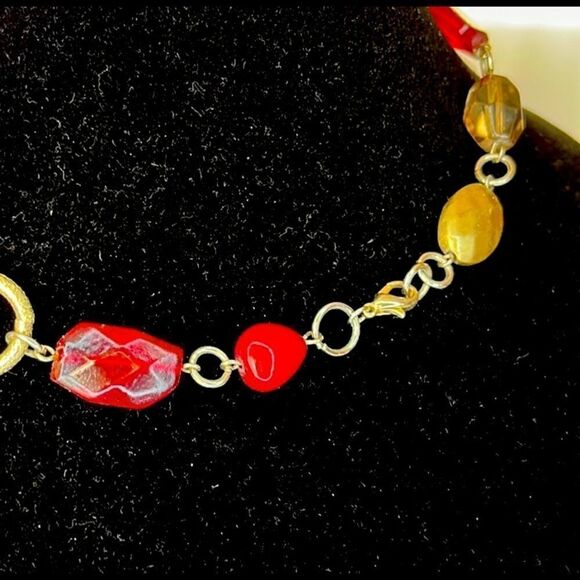 Red and Brown Gem and Gold Tone Coin Choker Necklace - Picture 4 of 4